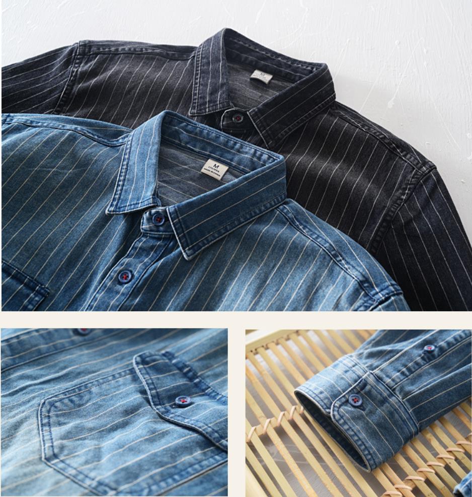 楽天市場 復古襟 春秋 長袖 ストライプ シャツ メンズ トップス ボダン カットソー メンズファッションシャツ ワイシャツ ジャケット コート シャツ 紳士服 デニム カジュアル服 スタイリッシュ スマート ゆったり 大きサイズ Tokiwa３３