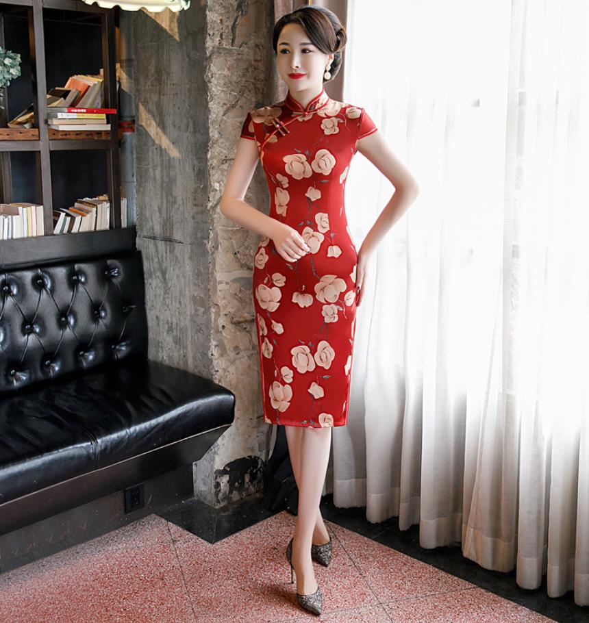 楽天市場 ミディアム丈 ミモレ丈 パーティードレス ワンピース 結婚式 安い チャイナドレス チュールワンピース レディース 民族風 ナチュラルエスニック 復古 スタンドカラー 写真撮影 パーティー 花柄 少女感満々 花柄 Tokiwa３３