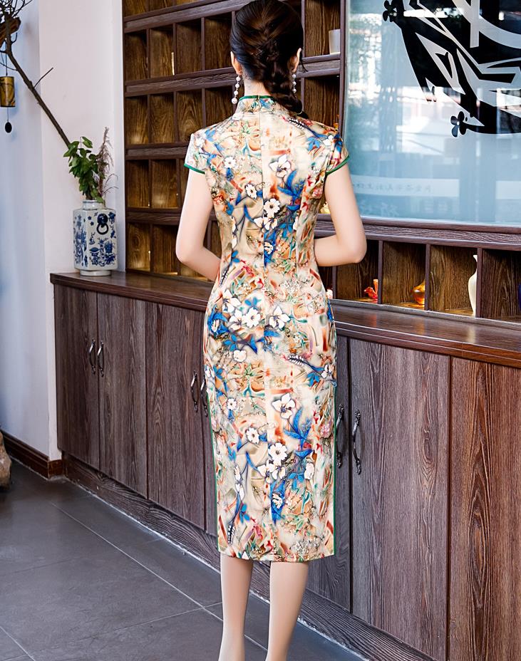 楽天市場 ミディアム丈 ミモレ丈 パーティードレス ワンピース 結婚式 安い チャイナドレス チュールワンピース レディース 民族風 ナチュラルエスニック 復古 スタンドカラー 写真撮影 パーティー 花柄 少女感満々 花柄 Tokiwa３３