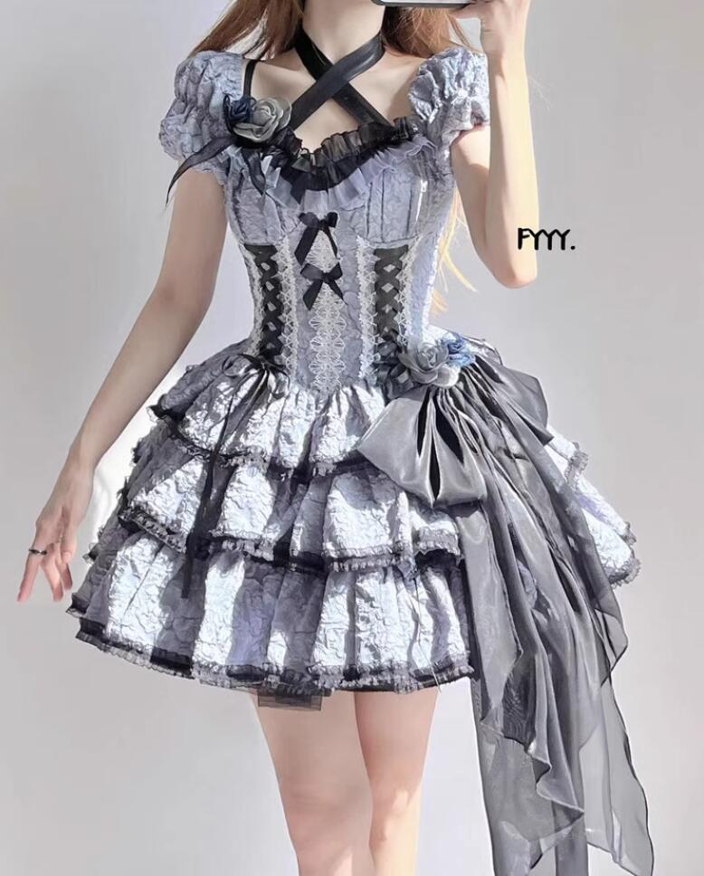 新発/数量限定/Lolita/opワンピース　jsk　日常　写真　舞台　変装/ロリータ トップス 萌え レディース ゴスロリ ロリータファッション　変装　トップス 吊りスカート花嫁洋服　ティアードスカート　ハロウィン　ハロウィーン Halloween　ピンク/メイド 中袖｜Tokiwa３３