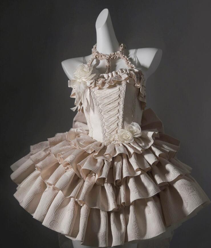 新発/数量限定/Lolita/opワンピース　jsk　日常　写真　舞台　変装/ロリータ トップス 萌え レディース ゴスロリ ロリータファッション　変装　トップス 吊りスカート花嫁洋服　ティアードスカート　ハロウィン　ハロウィーン Halloween/メイド