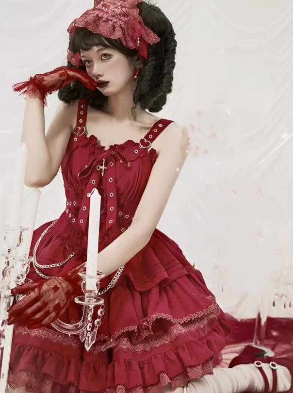 新発/悪魔の契約/Lolita/opワンピース　jsk　日常　写真　舞台　変装/ロリータ トップス 萌え レディース ゴスロリ ロリータファッション　変装　トップス 吊りスカート花嫁洋服　ティアードスカート　ハロウィン　ハロウィーン Halloween