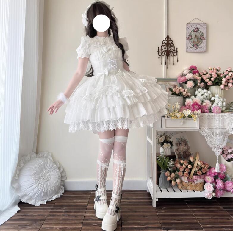 /新発//Lolita系 メイド服/ワンピース　jsk　OP　日常　写真　舞台　変装/ロリータ トップス 萌え レディース ゴスロリ ロリータファッション　変装　トップス 吊りスカート ワンピース　花嫁洋服 ウエディングドレス