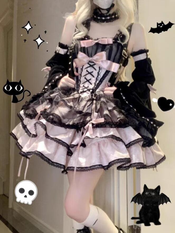 /新発/Lolita系 /ローズの夢/衣裳 jsk OP 日常 活動写真 一こま 化けの皮/ロリータ  トップス  萌え  ゴスロリ ロリータ 吊りスコート  お嫁さん御召しもの ウェディングドレス あやつり人形御召しもの  ハロウィン  バレー ティアードスカート ティアードスカート lo御召しもの ローズの夢