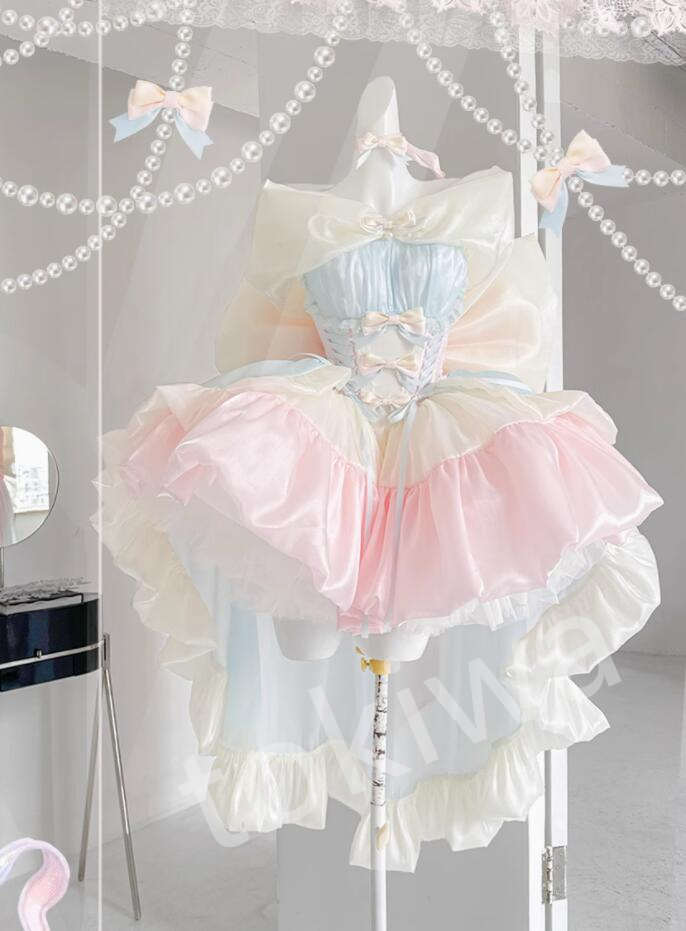 /新発/ふわふわ/Lolita系/ハロウィン/衣装 jsk OP 日常 活動写真 一こま 化けの皮/ロリータ  トップス  萌え  ゴスロリ ロリータ流行り物  吊りスコート  花嫁御寮御召しもの ウェディングドレス あやつり人形御召しもの   バレー ティアードスカート 万聖節