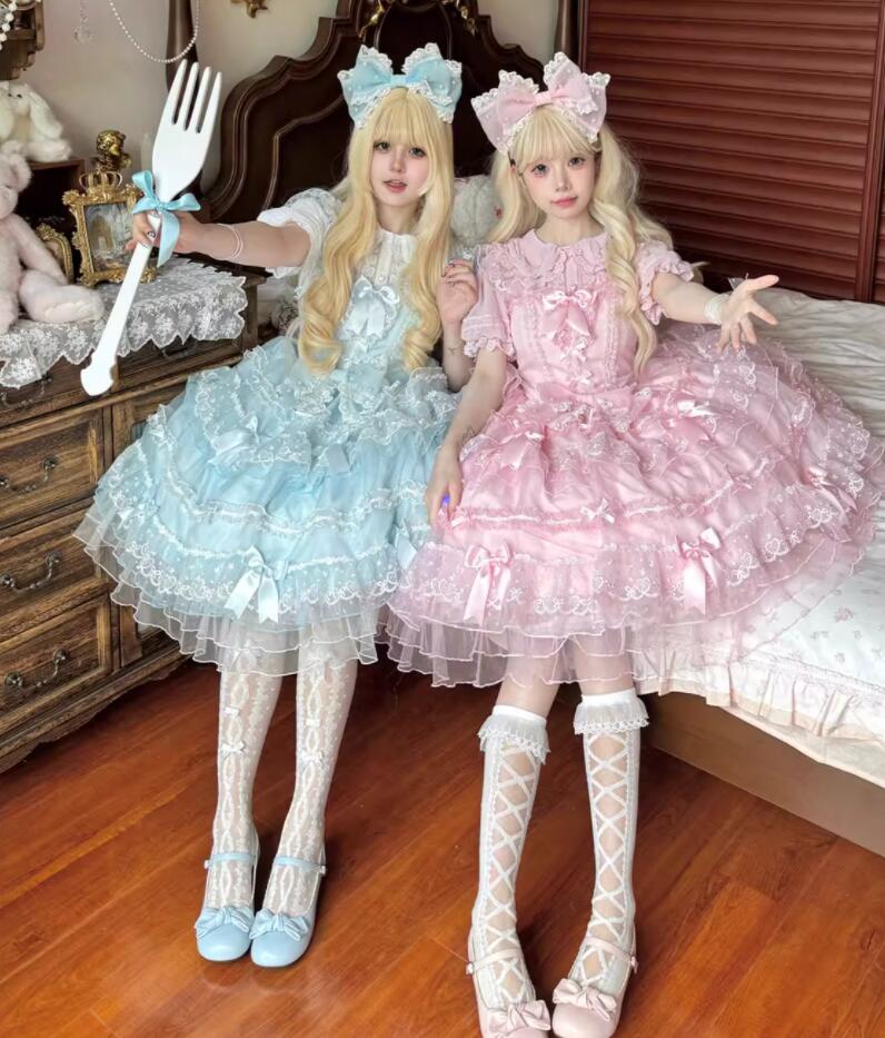 /新発/数量限定/Lolita系 /宮庭ドレス/ワンピース　jsk　OP　日常　写真　舞台　変装/ロリータ 萌え ゴスロリ ロリータファッション　 吊りスカート 　花嫁洋服 ウエディングドレス　人形ドレス ハロウィン 　バレエ ティアードスカート　ティアードスカート苺柄