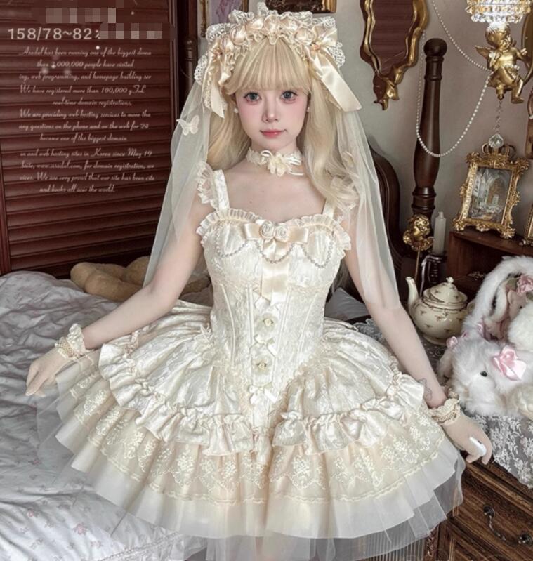 /新発/数量限定/Lolita系 /ワンピース　jsk　OP　日常　写真　舞台　変装/ロリータ トップス 萌え ゴスロリ ロリータファッション　 吊りスカート 　花嫁洋服 ウエディングドレス　人形ドレス ハロウィン 　バレエ ティアードスカート/