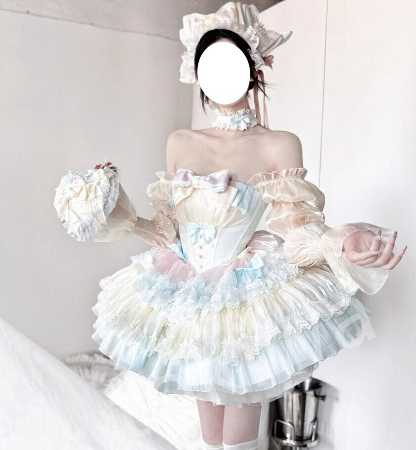 /新発/ふわふわ/Lolita系/ハロウィン/衣装 jsk OP 日常 活動写真 一こま 化けの皮/ロリータ  トップス  萌え  ゴスロリ ロリータ流行り物  吊りスコート  花嫁御寮御召しもの  あやつり人形御召しもの   バレー ティアードスカート 万聖節 5点仕かける/2WAY着/姫御召しもの/遊園地/