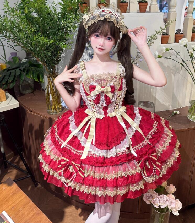 /新発/数量限定/Lolita系 /宮庭ドレス/ワンピース　jsk　OP　日常　写真　舞台　変装/ロリータ 萌え ゴスロリ ロリータファッション　 吊りスカート 　花嫁洋服 ウエディングドレス　人形ドレス ハロウィン 　バレエ ティアードスカート　ティアードスカート 袖なし