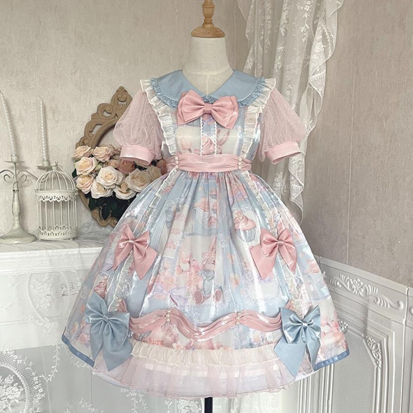 2022夏/新発/物量制限事項/Lolita系 桜と綿御菓子/衣裳 jsk 日常 活動写真 一こま 化けの皮/ロリータ  トップス  萌え レディース ゴスロリ ロリータ流行り物 化けの皮 トップス  吊りスコート 衣裳 お嫁さん御召しもの