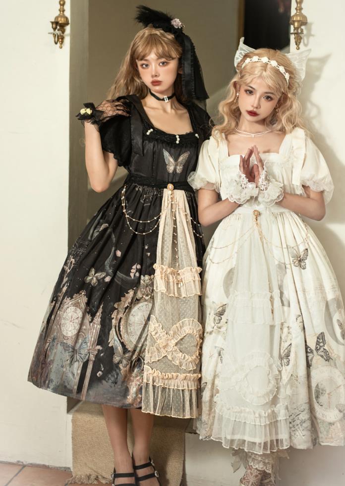 2022夏/新発/数量限定/Lolita系　時計と蝶/ワンピース　jsk　日常　写真　舞台　変装/ロリータ トップス 萌え レディース ゴスロリ ロリータファッション　変装　トップス 吊りスカート ワンピース　花嫁洋服｜Tokiwa３３