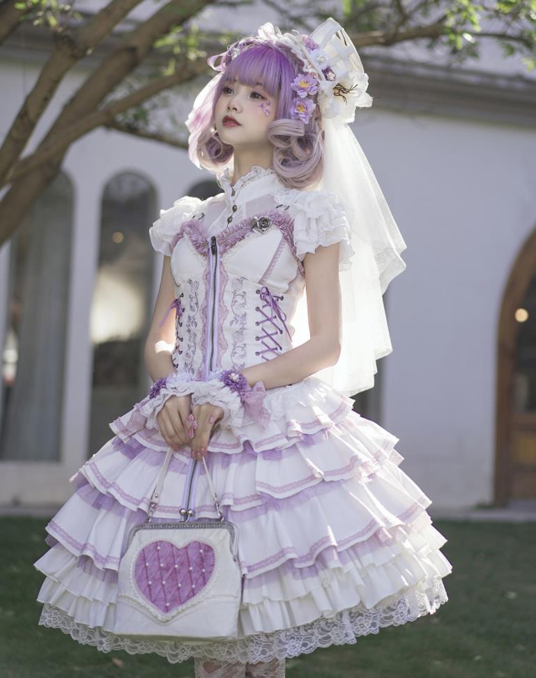 /新発/Lolita系　薔薇の夏/ワンピース　jsk　日常　写真　舞台/ロリータ トップス 萌え ゴスロリ トップス 吊りスカート 花嫁　洋服 ウエディングドレス　人形ドレス　ティアードスカート　万聖節 ハロウィン ハロウィーン 6,794円