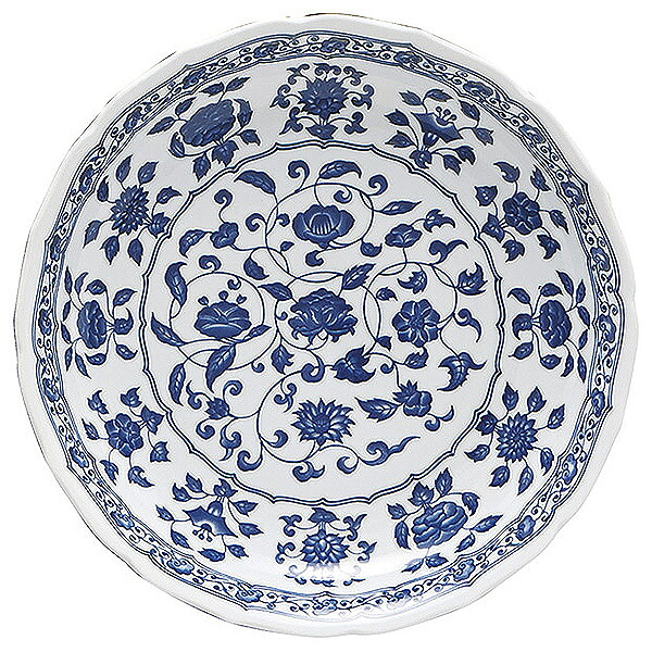 明朝唐草 尺皿 約31.2cm 青系 和食器 丸大皿 日本製 美濃焼 業務用 65-54971016
