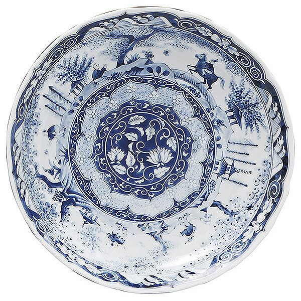唐人山水 尺皿 約31.2cm 青系 和食器 丸大皿 日本製 美濃焼 業務用 65-54976016