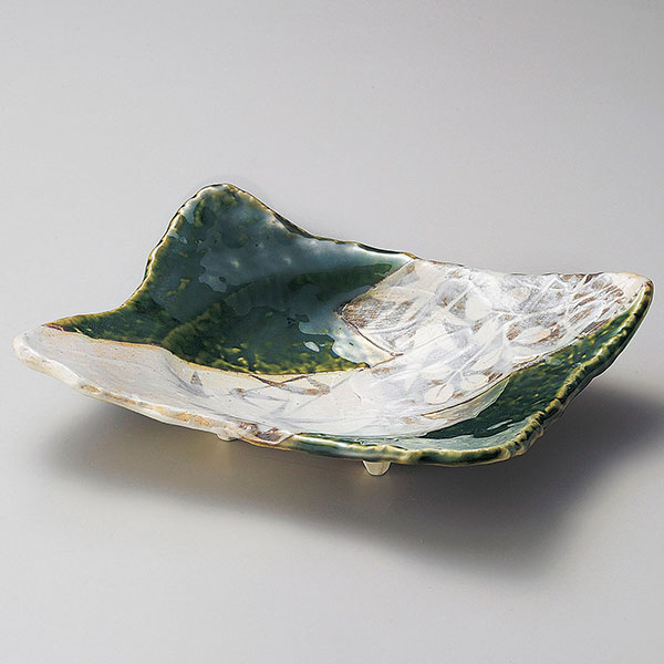 志野織部草花大向付 約26cm 緑系 和食器 変形皿 日本製 美濃焼 業務用 29-197-069-ka