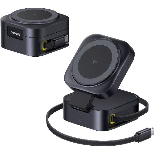 Baseus ベースアス P10276800123-00 コズミックブラック PicoGo 2-in-1Qi2･ 巻き取り式USB-Cケーブル内蔵急速充電器 67W P1027680012300