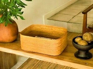 アタかご製仕合わせ/角丸印字機【39ｃｍ×29ｃｍ×高さ15ｃｍ】マルチ仕合わせ 小容れもの 籠 自然的 今めかしい 納める仕合わせ 納めるカゴ 納めるかご バリ雑貨 室内装飾 溜まり場 バリ島 アタ生産物 赤銅色 藤 ラタン 御手手お手伝いさん 芸術