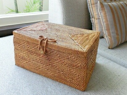 アタ製ボックス/リボンフック【30&times;20&times;高さ15ｃｍ】蓋付き ふたつき 収納カゴ 収納かご 収納ボックス かご カゴ 小物入れ インテリア おしゃれ かわいい 籠 ナチュラル リゾート バリ島 バリ雑貨 アタ製品 アタ製かご｜トコアタ　バリ