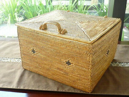 アタ　かご　2個セット 楽天市場】アタ製ボックス/菱形模様【25×15×高さ15cm】蓋付き ふたつ