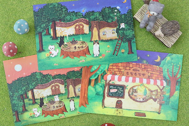 楽天市場 メール便対応可 ポストカード 森のお茶会 猫 ねこ ハガキ 絵葉書 メッセージ 文具 ステーショナリー かわいい おしゃれ イラスト ギフト 贈り物 動物 とことこサーカス てまりのおうち とことこ雑貨店