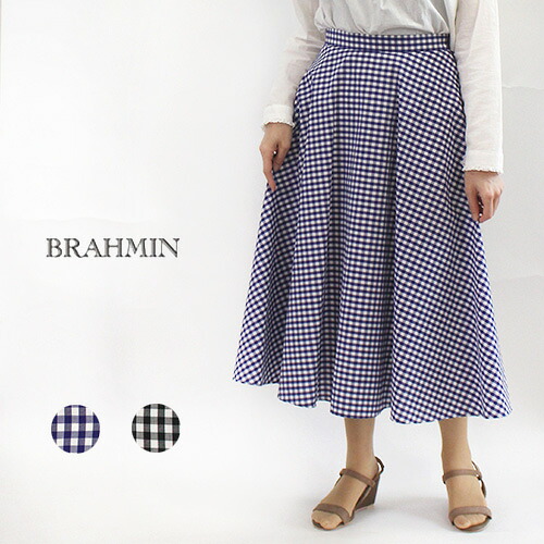 【SALE 50%OFF】 ＼最大1045円OFFクーポン配布中／ BRAHMIN ブラーミン B20106 ボトムス フレアスカート ミディ丈 サイドファスナー ギンガムチェック レディース 女性 シンプル 可愛い 綿100 洗濯可 パープル ブラック 38 9号 40代 50代 60代｜ジュールフェリエ店
