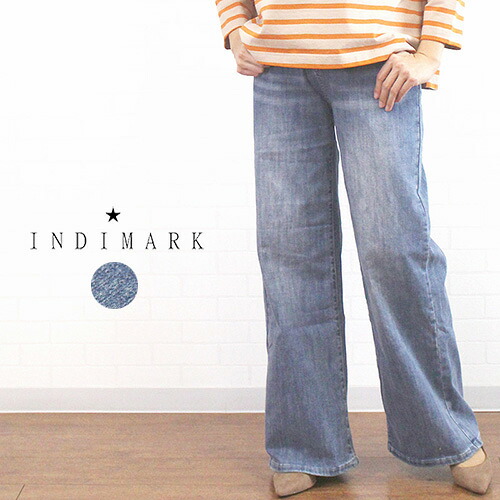 ＼最大10%OFFクーポン×P最大20倍／ INDIMARK インディマーク WJ167 ボトムス パンツ デニム ワイド レディース 春 夏 秋 冬 神デニム ストレッチ ジーンズ ウエストゴム グリッチラインポケット ブリーチブルー XS S M L 7号 9号 11号 13号 40代 50代 60代
