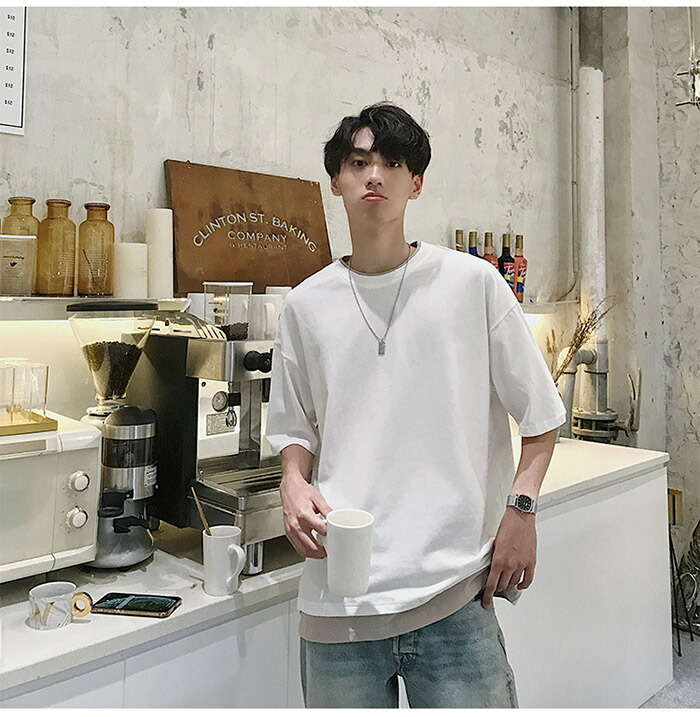 Tシャツ メンズ 半袖 ティーシャツ クルーネック トップス 丸首 プルオーバー 重ね着tシャツ 重ね着風 カジュアルtシャツ 半袖ｔシャツ 春夏新作 ペアルック カジュアル レッド 夏服 無地 ブルー L ゆったり M 当季大流行 Xl ブラウン ブラック グリーン 通勤 ベージュ