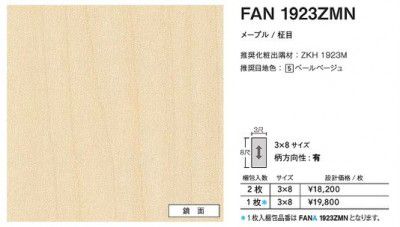 FANA1923ZMN アイカ 勝手もとダイアログボックス セラール 鏡面 3×8大きさ 935×2455×3粍