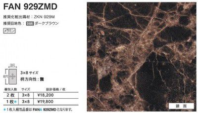 FANA929ZMD アイカ 勝手もとダイアログボックス セラール 鏡面 3×8大きさ 935×2455×3粍