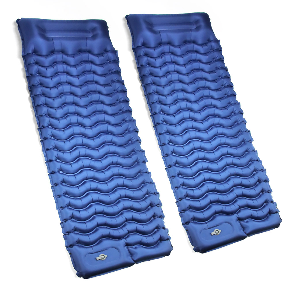 【２個セット】エアーベッド アウトドアキャンプ マット 波形193×67×9cm TPU素材足踏み式充気 無限連結可能 エアーマット コンパクト収納可能 ブルー色 TOKUTOYO(トクトヨ)