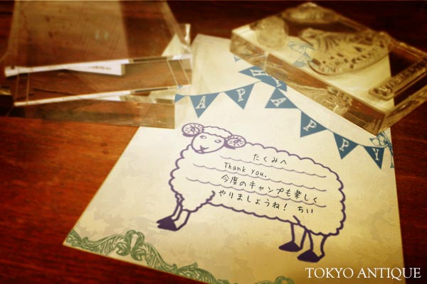 楽天市場 年賀 暑中見舞いにもフラッグガーランドコラージュ スタンプ はんこ メール便ok 東京アンティーク