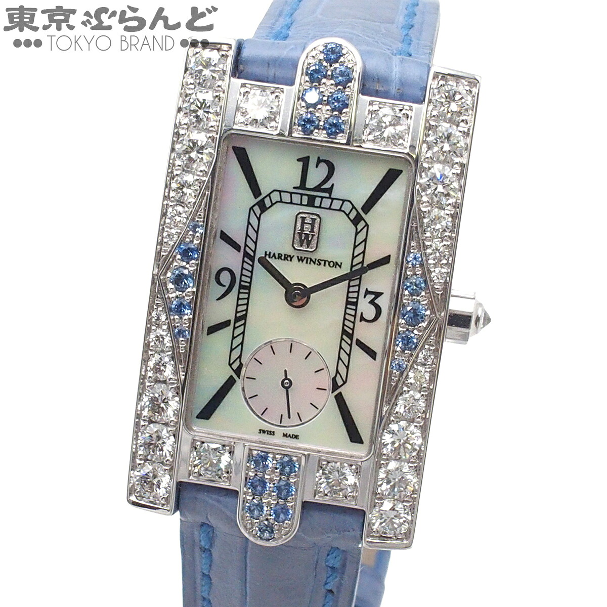 【中古】【3年保証】【返品可】ハリーウィンストン HARRY WINSTON アヴェニュー クラシック オーロラ レディース 腕時計 QZ K18WG ダイヤモンド サファイア MOP クロコダイルレザー 箱・保証書付き 310LQWLMA01 [送料無料] 101866012｜東京ぶらんど時計館