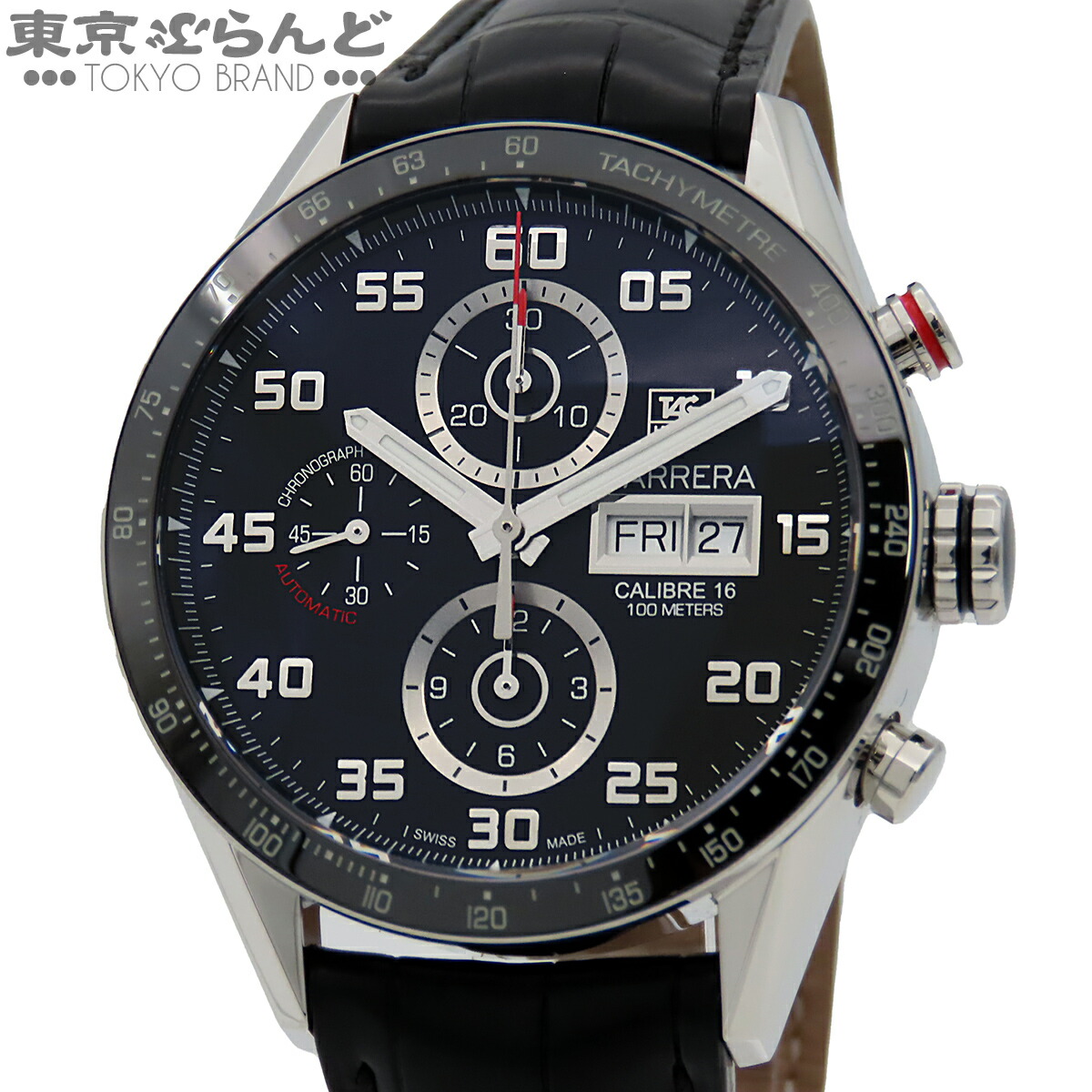 【中古】【3年引き受ける】【返品可】タグホイヤー TAG HEUER カレラ メンズ ウォッチ 自動小銃巻 SS なめし革 100M キャリバー16 デイデイト クロノグラフ 御墨付き 黒いこと CV2A1R.BA0799 [貨物輸送無料]【尖んがり5倍●5.30～6.11 1:59】 101872525