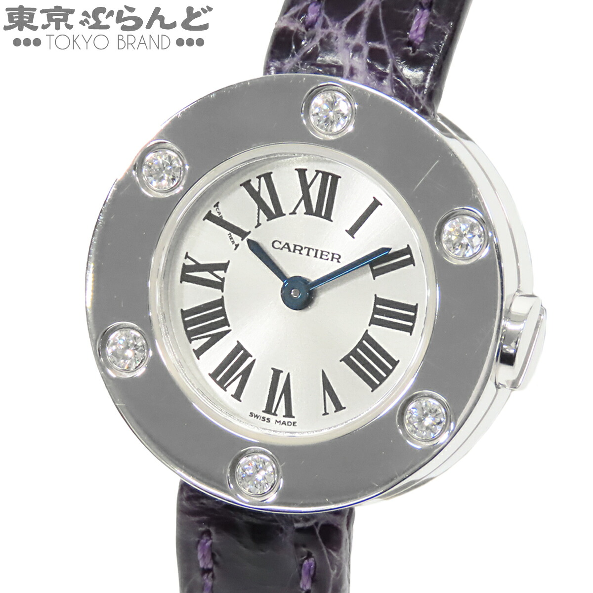 【中古】【3年保証】【返品可】カルティエ CARTIER ラブウォッチ レディース 腕時計 クォーツ K18WG レザー ダイヤモンド 6PD 金無垢 シルバー WE800231 [送料無料] 001014144
