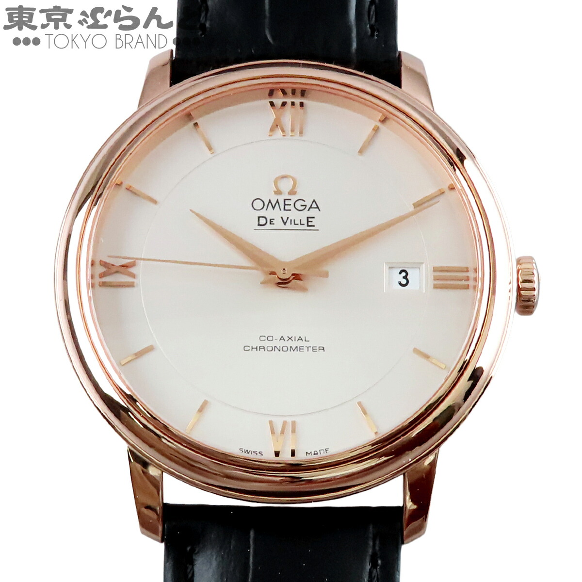 【中古】【3年保証】【返品可】オメガ OMEGA デヴィル メンズ 腕時計 自動巻 K18RG レザー デビル プレステージ 金無垢 箱保証書付 シルバー 424.53.40.20.02.001 仕上済 [送料無料] 101851149
