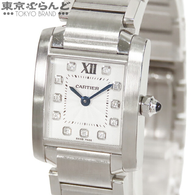【3年保証】【中古】【返品可】 カルティエ CARTIER タンク フランセーズ SM WE110006 シルバー文字盤 SS 11Pダイヤ 腕時計 レディース クォーツ 保証書付[送料無料]【ポイント5倍●4.30～5.10】 101806763