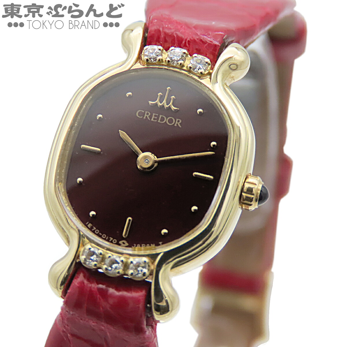 【中古】【3年引き受ける】【返品可】セイコー SEIKO クレドール レディース ウオッチ 独居室式 K18YG クロコダイルレザー 金無垢 6P金剛石 赤銅色 GHTE875 1E70-5090 [貨物輸送無料] 101848484