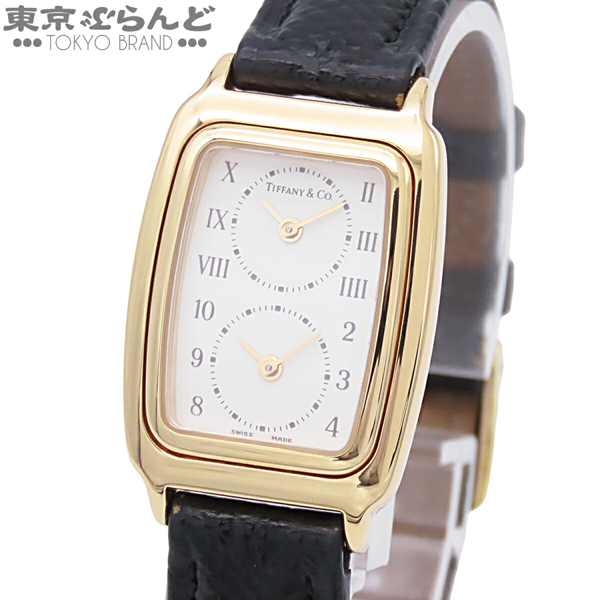 【中古】【3年保証】【返品可】ティファニー TIFFANY&Co. クラシック 2タイムゾーン レディース 腕時計 クォーツ K18YG レザー 金無垢 箱付 ホワイト L203 電池交換 仕上済 [送料無料] 101845286
