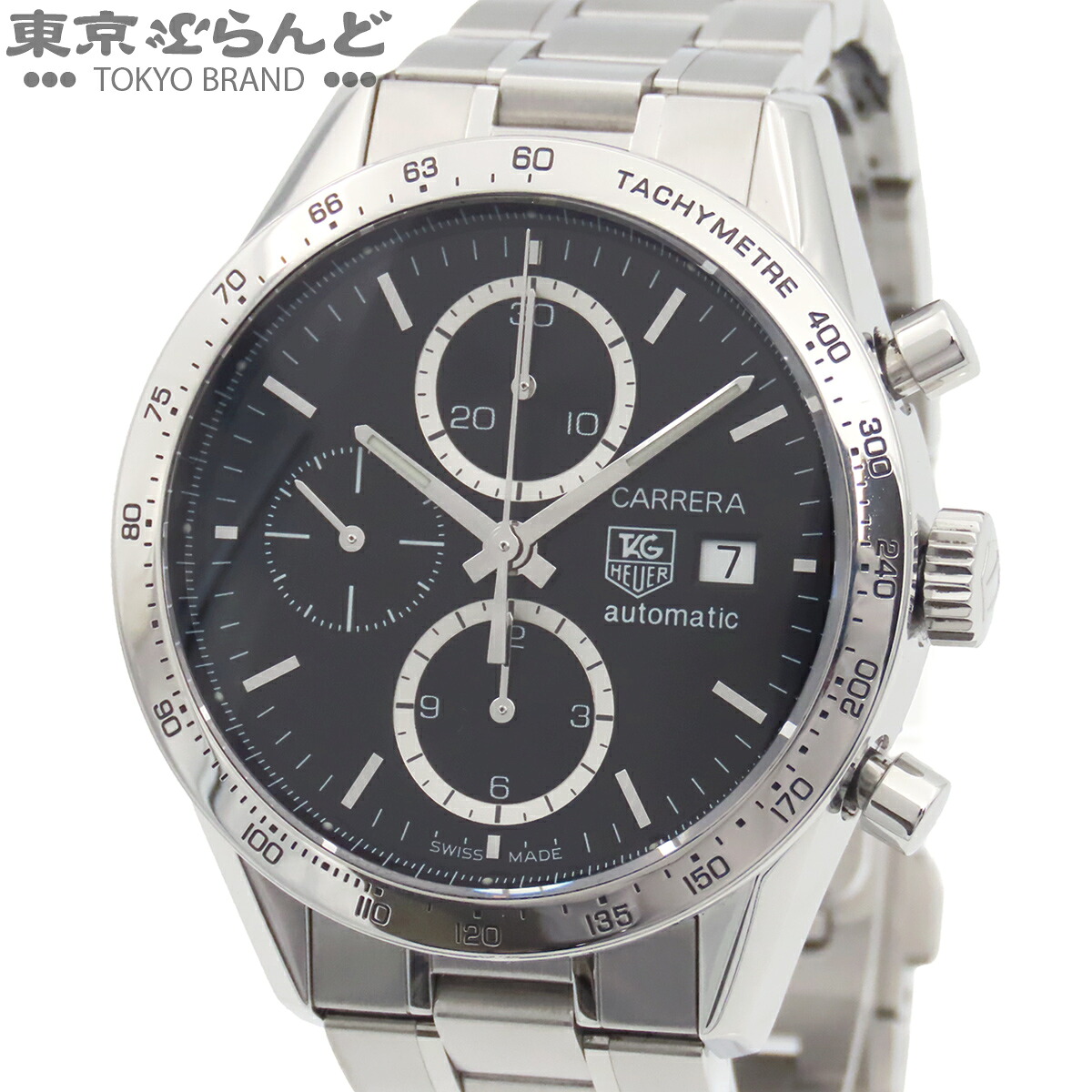 【中古】【3年引き請ける】【返品可】タグホイヤー TAG HEUER カレラ タキ米突 クロノグラフ 奥ゆかしい メンズ ウオッチ 自動小銃巻 SS お墨付き付き添い人 黒いこと CV2016.BA0794 仕上済 [貨物輸送無料] 101865593