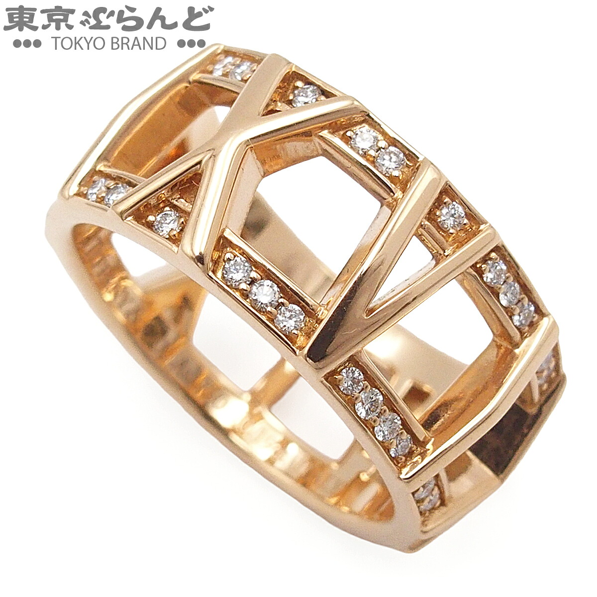 【5%クーポン♪4.6 20時～4.11】【中古】【返品可】ティファニー TIFFANY&Co. アトラス X オープン リング レディース K18PG ダイヤモンド パヴェ D0.19ct 9号相当 ピンクゴールド 仕上済 [送料無料]【ポイント5倍●4.6 20時～4.11】 101853407