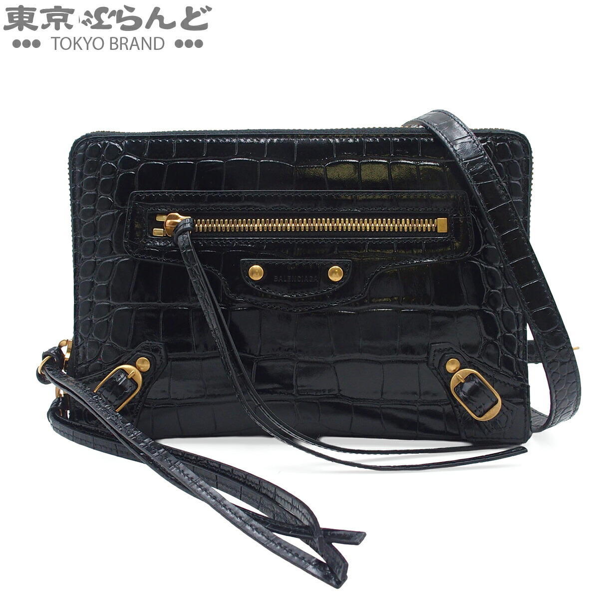 【中古】【返品可】【超オススメアイテム！Σ】バレンシアガ BALENCIAGA ネオ 古典派音楽 レディース なめし革 クロコ型押し スモール合切袋 黒いこと 644482 [貨物輸送無料]pdw 101838809
