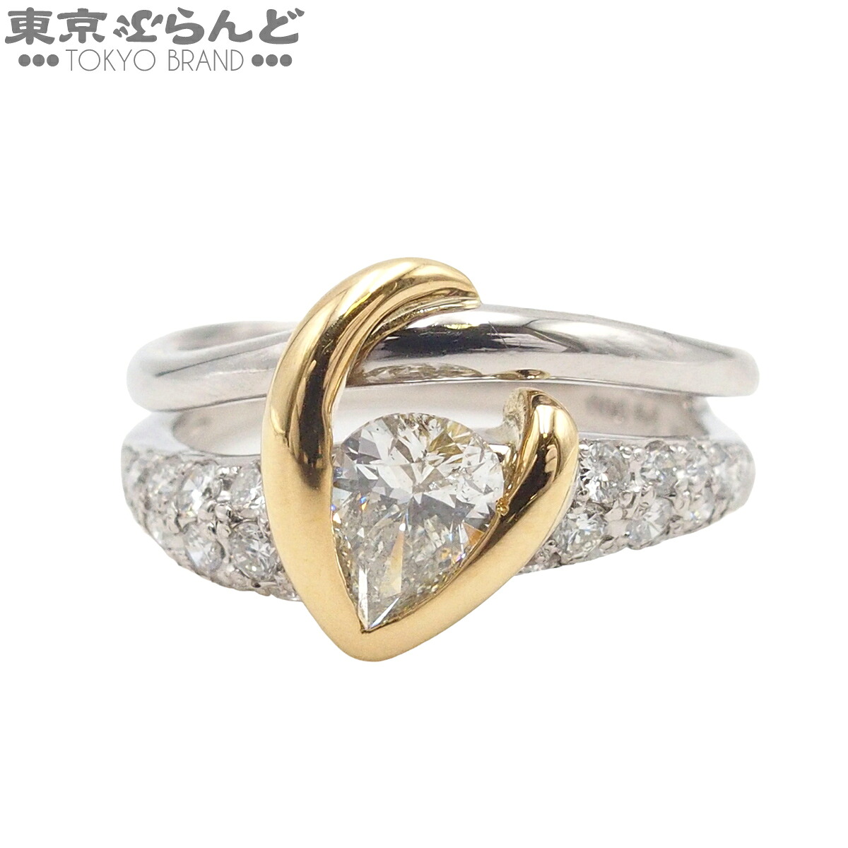 【5%クーポン♪4.14～4.27】【中古】【返品可】デザインリング レディース Pt900 K18YG ダイヤモンド 12.5号 0.67ct 0.51ct プラチナ イエローゴールド【鑑別書付】指輪 仕上済 [送料無料]【ポイント5倍●4.14～4.27】 101851711