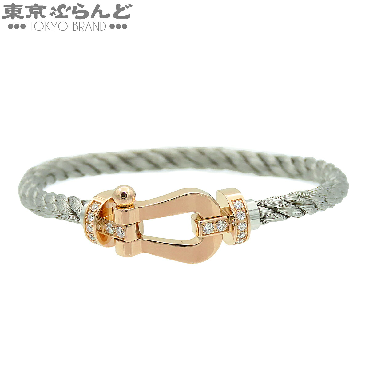 【中古】【返品可】フレッド FRED フォース10 ユニ一発やる K18PG SS 金剛石 腕輪 LM ラージモデル サクラ色ゴールド 箱・お墨付き 0B0030-000 仕上済 [貨物輸送無料]【尖んがり5倍●5.30～6.11 1:59】 101864613