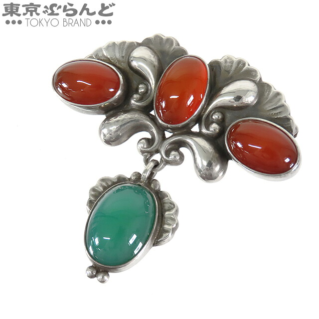 【5%クーポン♪4.6 20時～4.11】【中古】【返品可】【超オススメアイテム！ψ】ジョージジェンセン クラシック ブローチ レディース SV925 カーネリアン グリーンアゲート クラシカル ブローチ シルバー 152 [送料無料]【ポイント5倍●4.6 20時～4.11】pdw 101825115