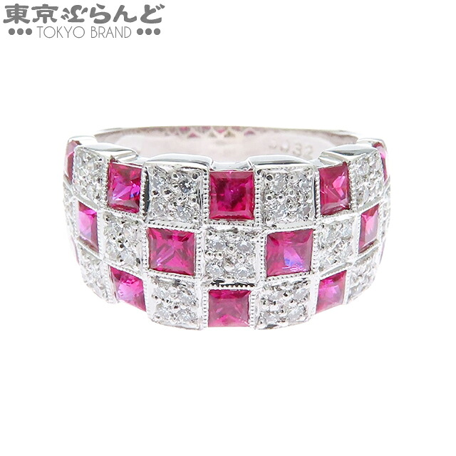 【鑑別書付】【5%クーポン♪4.14～4.27】【中古】【返品可】ノーブランド プリンセスカット ルビー リング ホワイトゴールド K18WG ダイヤモンド 10.5号相当 R1.82ct D0.32ct 指輪 レディース[送料無料]【ポイント7倍●4.14～4.27】 241100075515