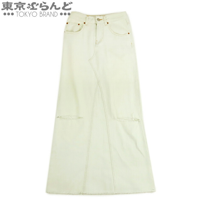 【5%クーポン♪4.6 20時～4.11】【中古】【返品可】【超オススメアイテム！ψ】エムエムシックス MM6 ダメージ デニム スカート レディース コットン ロング パウダーブルー S52MI0007 [送料無料]【ポイント5倍●4.6 20時～4.11】pdw 101825016