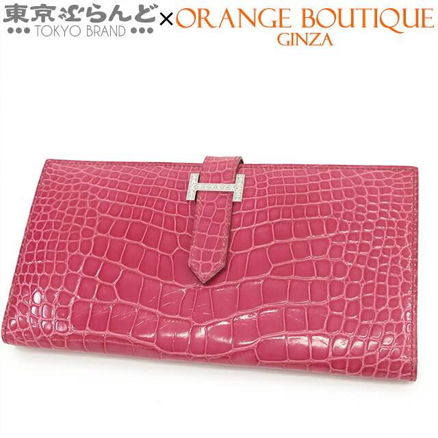 【5%クーポン♪4.14～4.27】【中古】【返品可】【超オススメアイテム！Ω】エルメス HERMES ベアンスフレ レディース アリゲーター ダイヤモンド K18WG 長財布 □J刻印 フューシャピンク シルバー金具 [送料無料]【ポイント5倍●4.14～4.27】pdw 101832522