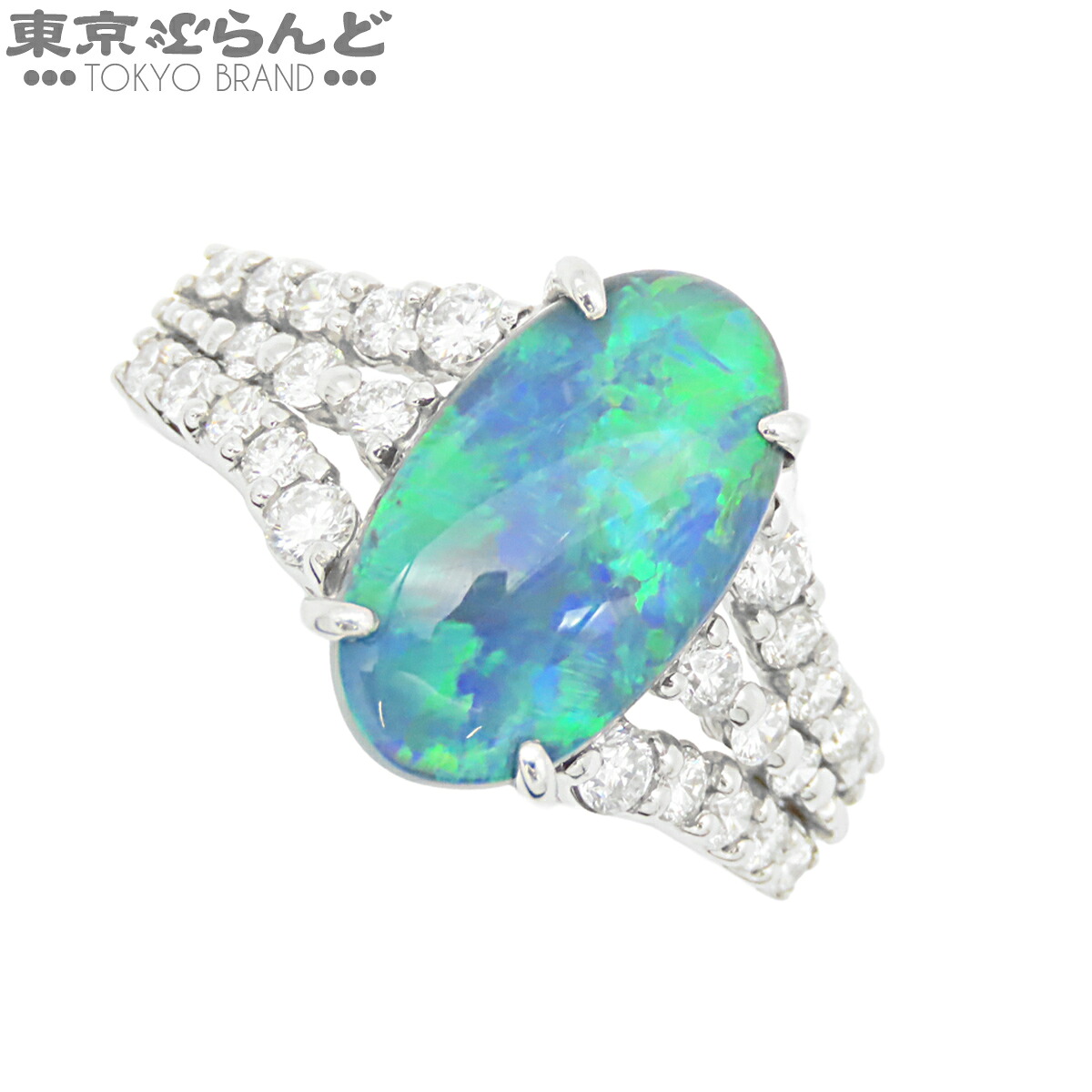 【5%クーポン♪4.14～4.27】【中古】【返品可】ノーブランド no brand ブラックオパール ダイヤモンド リング レディース Pt900 3.20ct 0.71ct 13号相当 プラチナ【鑑別書付】 [送料無料]【ポイント5倍●4.14～4.27】 101840323