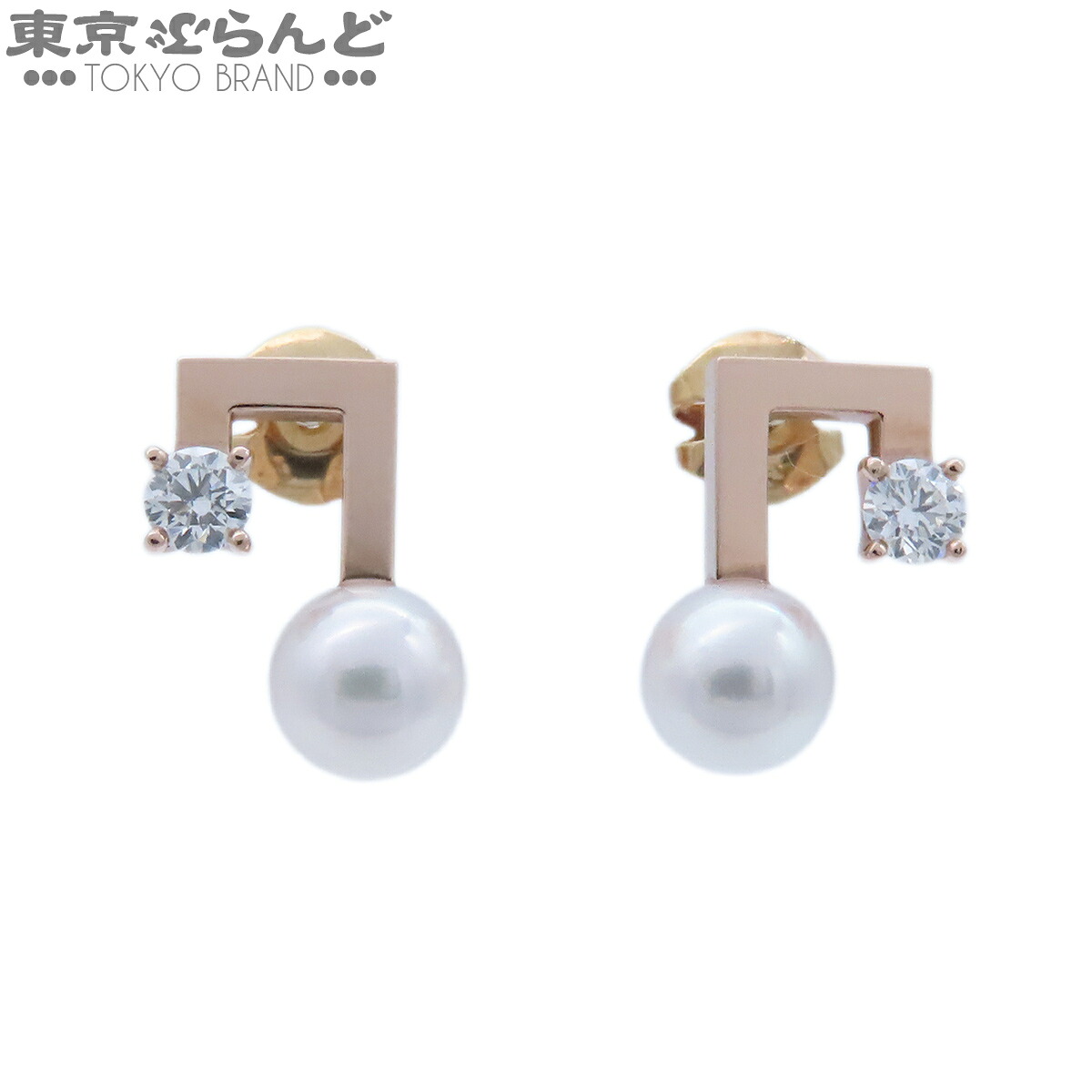 【5%クーポン♪4.14～4.27】【中古】【返品可】タサキ TASAKI バランス ノート レディース パール K18SG 0.20ct ピアス サクラゴールド E-4001-39 [送料無料] 101849724
