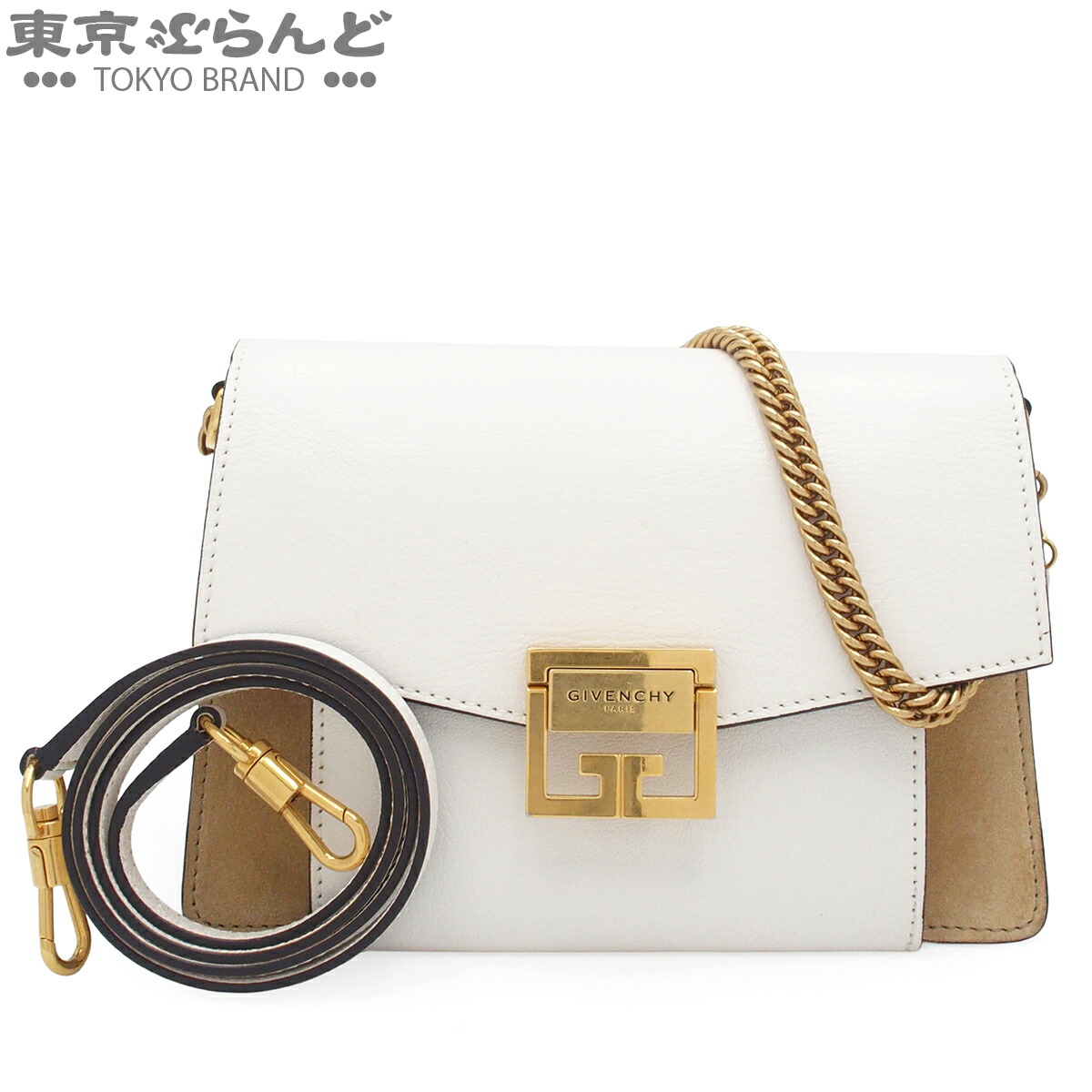 【中古】【返品可】ジバンシー Givenchy ジーヴイスリー GV3 スモール レディース なめし革 2WAY ショルダーバッグ 白いことxベージュ BB501CB033 [貨物輸送無料] 101857525